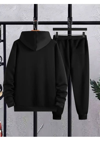 Baskılı Unisex Alt Üst Siyah Eşofman Takımı Oversize Kapüşonlu fiyatları