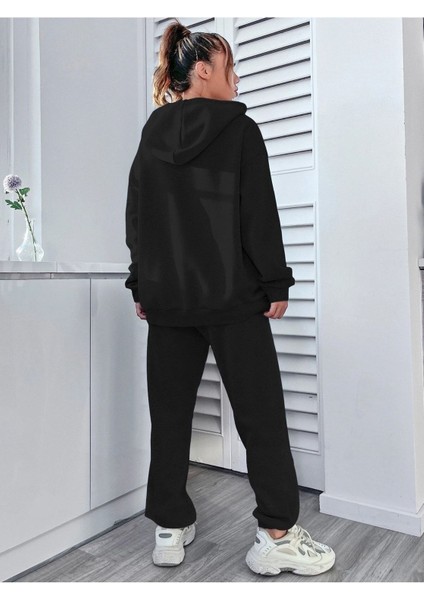 Kadın Gri Happiness Alt Üst Eşofman Takımı Oversize Kapüşonlu fiyatları