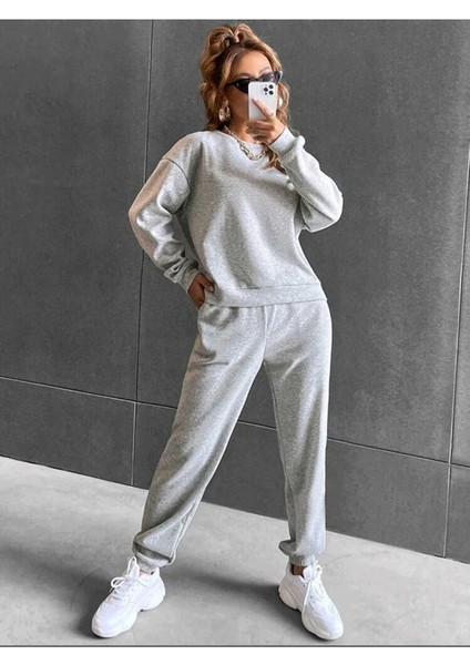 Kadın Tarz Sweatshirt Alt Üst Eşofman Takımı Oversize Bisiklet Yaka