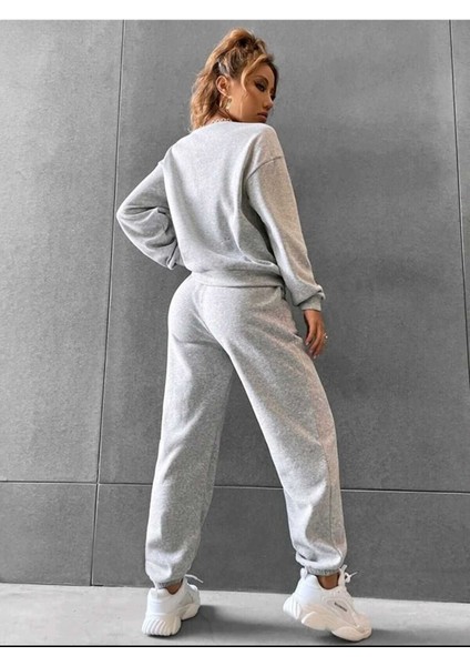 Kadın Tarz Sweatshirt Alt Üst Eşofman Takımı Oversize Bisiklet Yaka