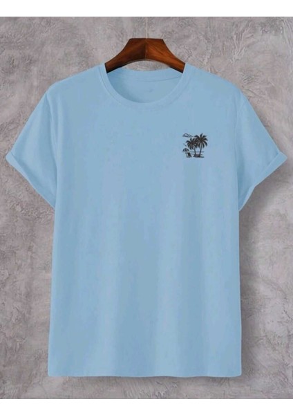 Erkek Minimal Palmiye Baskılı Sokak Stili Şort T-Shirt Takım Oversize Salaş