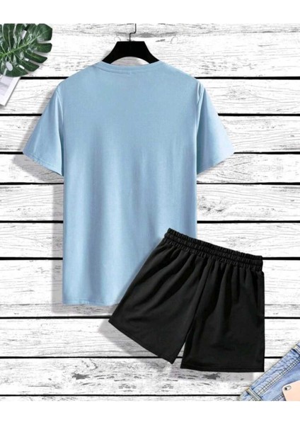 Erkek Minimal Palmiye Baskılı Sokak Stili Şort T-Shirt Takım Oversize Salaş