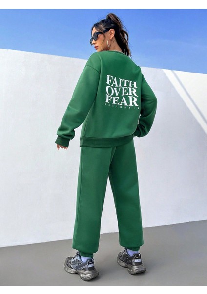 Jogger Beyaz Sweatshirt Alt Üst Eşofman Takımı Oversize Bisiklet Yaka