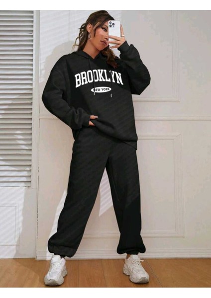 Brooklyn Mavi Jogger Beyaz Sweatshirt Alt Üst Eşofman Takımı Oversize Bisiklet Yaka