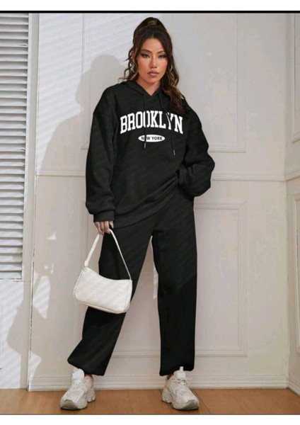 Brooklyn Mavi Jogger Beyaz Sweatshirt Alt Üst Eşofman Takımı Oversize Bisiklet Yaka modelleri