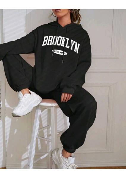 Brooklyn Mavi Jogger Beyaz Sweatshirt Alt Üst Eşofman Takımı Oversize Bisiklet Yaka fırsatları