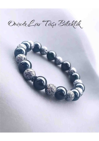 Doğal Taş Onix/lav Taşı Bileklik (12/10 Mm)