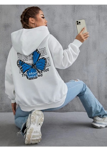 Kadın Beyaz Finished Bules Oversize Kapşonlu Sweatshirt fiyatları