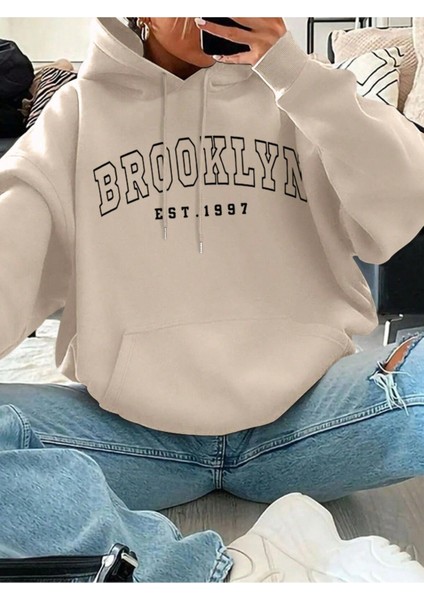 Brooklyn New York Baskılı Bisiklet Yaka Ünisex Oversize Sweatshirt