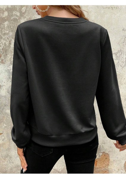 Unisex Kalp Baskılı Sweatshirt Bisiklet Yaka Oversize Sweatshirt modelleri