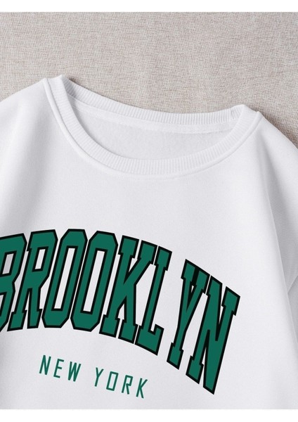 Brooklyn New York Baskılı Bisiklet Yaka Ünisex Oversize Sweatshirt fiyatları