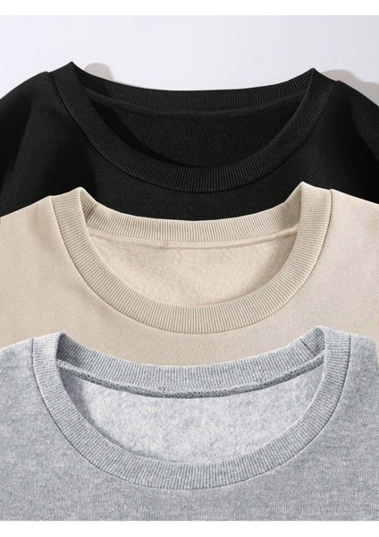 Bisiklet Yaka 3 Renk Baskılı Oversize Sweatshirt