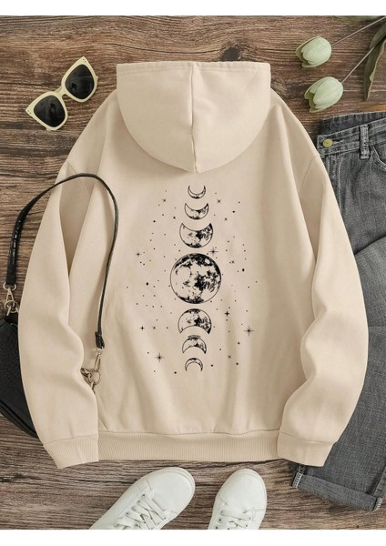 Ay Tutulması Baskılı Kapüşonlu Ünisex Oversize Sweatshirt