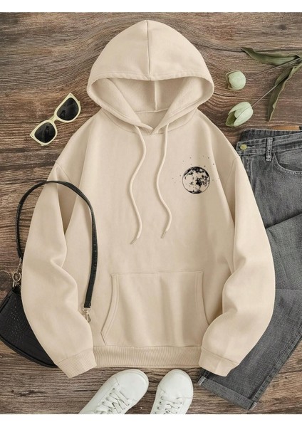 Ay Tutulması Baskılı Kapüşonlu Ünisex Oversize Sweatshirt fiyatları