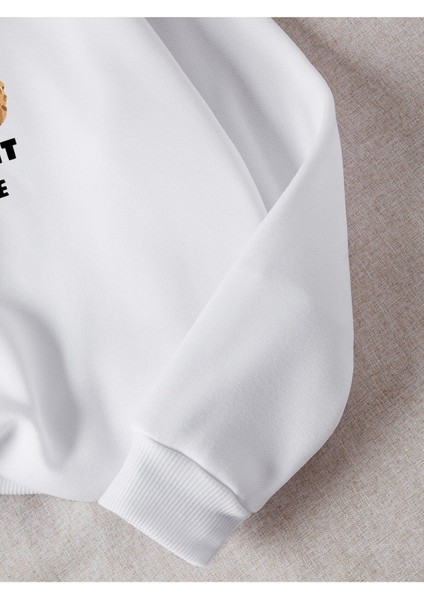 Ayıcık Baskılı Bisiklet Yaka Siyah Oversize Sweatshirt indirimleri