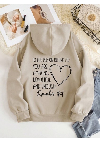 Unisex Sırt Kalp Baskılı Sweatshirt Kapüşonlu Oversize Sweatshirt