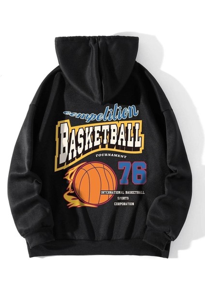 Basketball 76 Baskılı Ünisex Kapüşonlu Oversize Sweatshirt