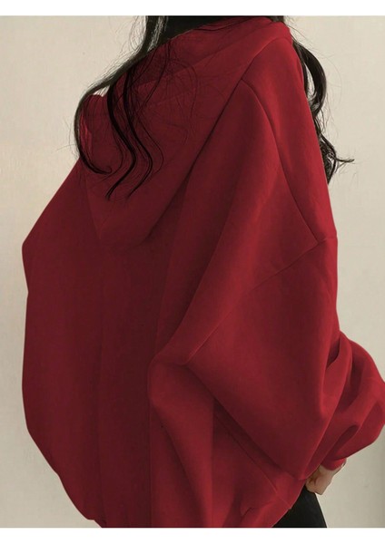 Unisex V-Yaka Kapüşonlu Basic Oversize Swetshirt fiyatları