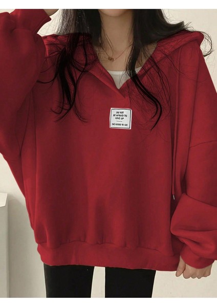 Unisex V-Yaka Kapüşonlu Basic Oversize Swetshirt fırsatları