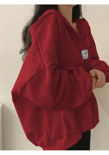 Unisex V-Yaka Kapüşonlu Basic Oversize Swetshirt indirimleri