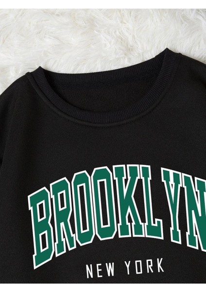 Brooklyn New York Baskılı Bisiklet Yaka Ünisex Oversize Sweatshirt fiyatları