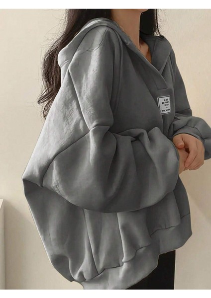 Unisex V-Yaka Kapüşonlu Basic Oversize Swetshirt modelleri