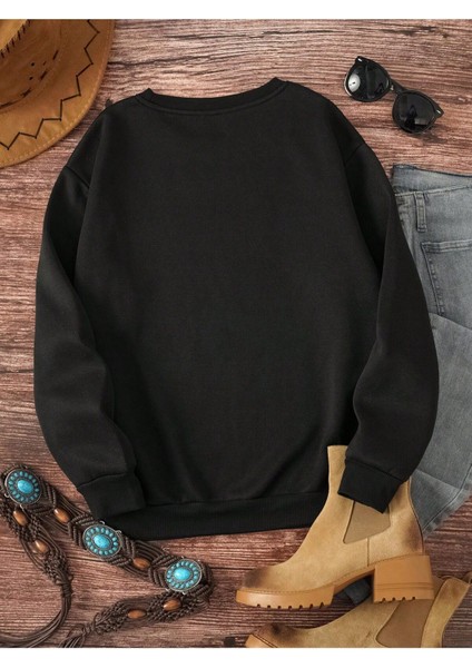 Siyah Mandala Baskılı Oversize Bisiklet Yaka Sweatshirt modelleri