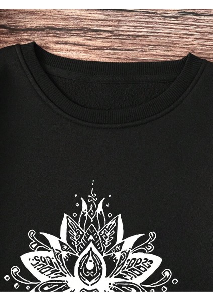 Siyah Mandala Baskılı Oversize Bisiklet Yaka Sweatshirt fırsatları