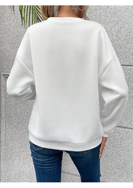 Kadın Tasarım Baskılı Oversize Bisiklet Yaka Sweatshirt modelleri