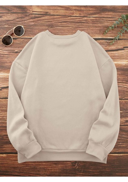 I'am Cold Baskılı Bej Bisiklet Yaka Ünisex Oversize Sweatshirt fiyatları