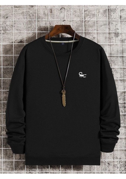 Akrep Baskılı Bisiklet Yaka Ünisex Siyah Oversize Sweatshirt fiyatları