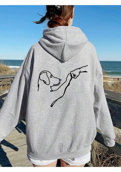 Köpek Dostu Baskılı Kapüşonlu Oversize Sweatshirt