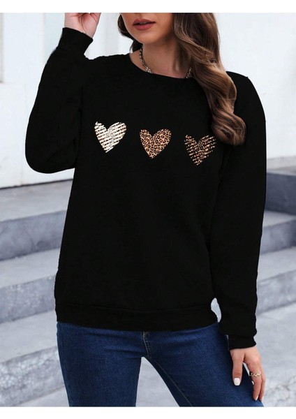 Minimal 3lü Kalp Baskılı Bisiklet Yaka Unisex Oversize Sweatshirt modelleri
