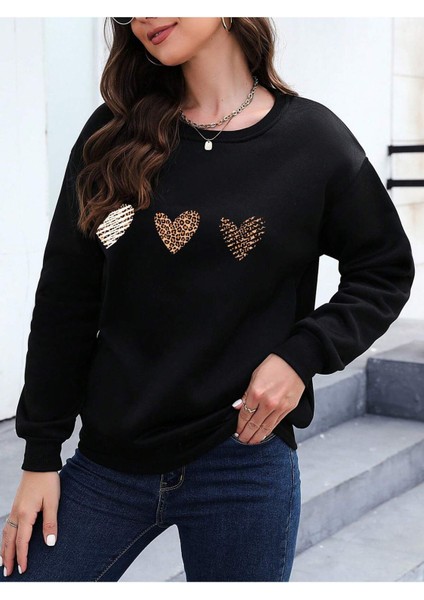 Minimal 3lü Kalp Baskılı Bisiklet Yaka Unisex Oversize Sweatshirt indirimleri