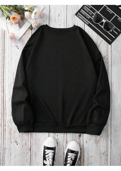 Unisex Bisiklet Yaka Baskılı Oversize Kesim Sweatshirt indirimleri