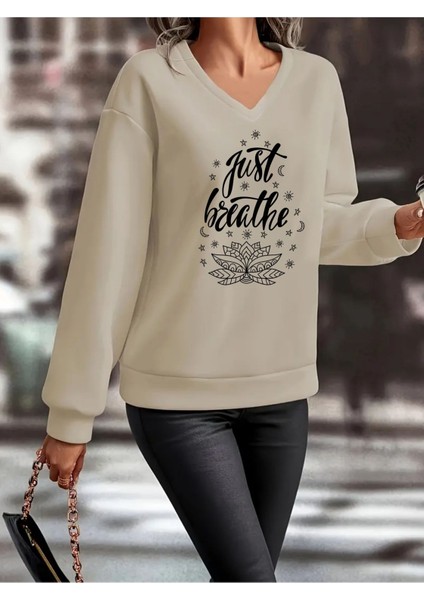 Unisex V-Yaka Bej Kadın Oversize Sweatshirt Unisex fiyatları