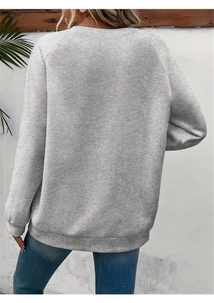 Kalp Baskılı Oversize Sıfır Yaka Sweatshirt modelleri