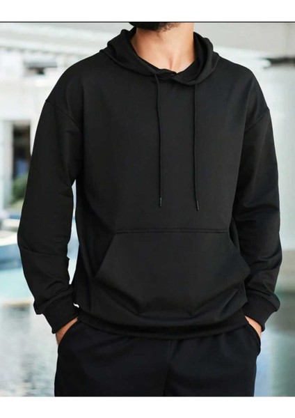 Happy Baskılı Erkek Kapüşonlu Kanguru Cep Ünisex Oversize Sweatshirt