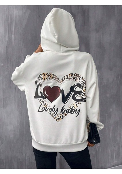 Lovely Baby Baskılı Ünisex Beyaz Kapüşonlu Oversize Sweatshirt fiyatları