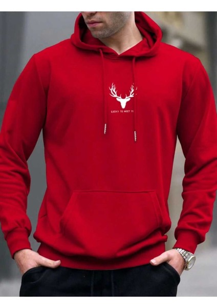 Meet You Baskılı Erkek Kapüşonlu Kanguru Cep Ünisex Oversize Sweatshirt
