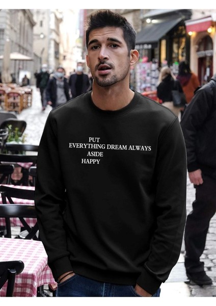 Put Everything Baskılı Siyah Bisiklet Yaka Oversize Sweatshirt fiyatları
