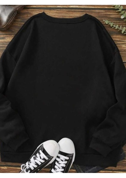 New Years Baskılı Bisiklet Yaka Siyah Ünisex Oversize Sweatshirt fiyatları