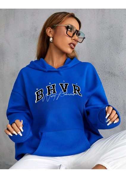 Bhvr Baskılı Ünisex Kapüşonlu Oversize Sweatshirt