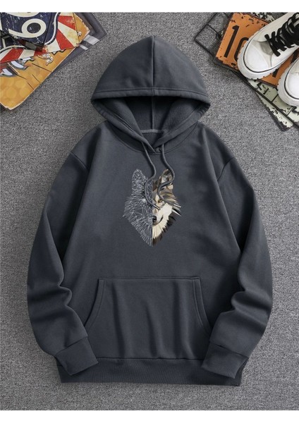 Unisex Kurt Baskılı Oversize Kapüşonlu Sweatshirt