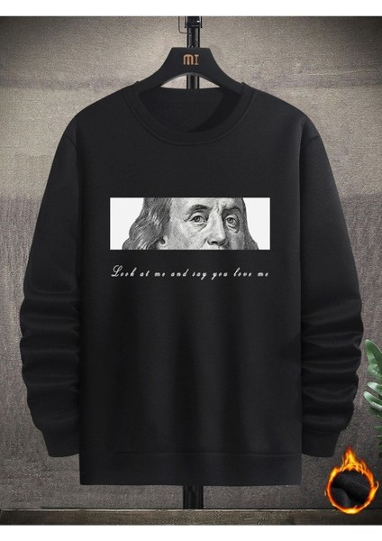 George Washington Baskılı Siyah Bisiklet Yaka Oversize Sweatshirt modelleri
