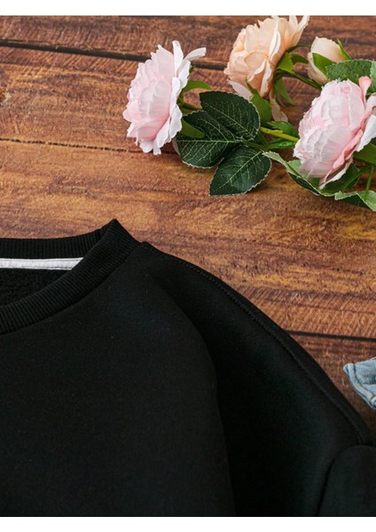 Papatya Baskılı Oversiz Bisiklet Yaka Kadın Sweatshirt indirimleri