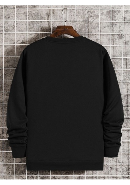 Akrep Baskılı Bisiklet Yaka Ünisex Siyah Oversize Sweatshirt modelleri