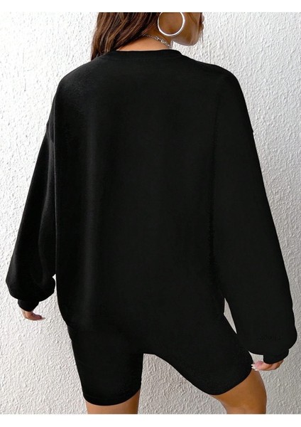 Dolarlı Ayı Baskılı Bisiklet Yaka Ünisex Siyah Oversize Sweatshirt modelleri