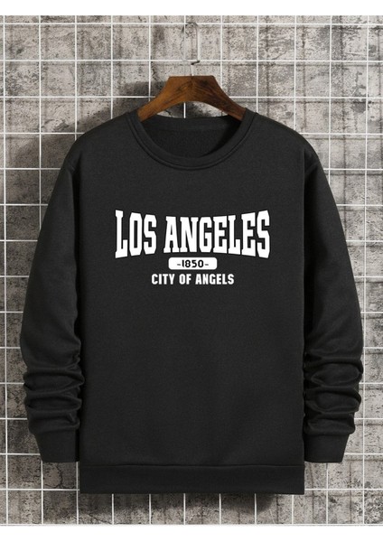 Los Angeless Baskılı Bisiklet Yaka Ünisex Oversize Sweatshirt