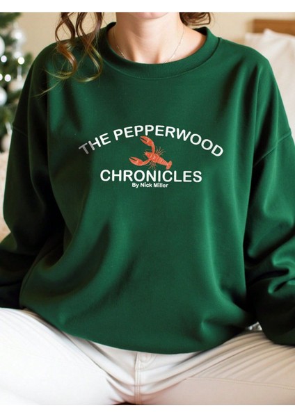 Akrep Baskılı Yeşil Bisiklet Yaka Kadın Sweatshirt